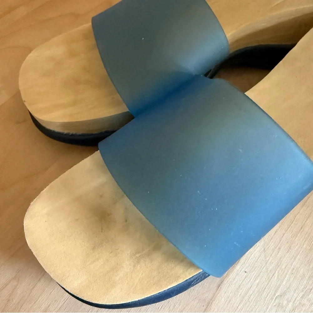 Y2K Soho blue clear faux wood wedge chunky sandal slides Size US 9. - Picture 4 of 5